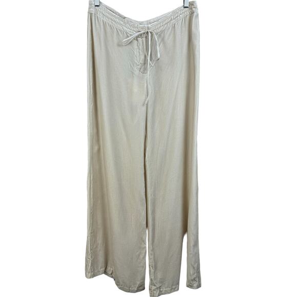 Women's Johnny Was Love Ecru Keyana Velvet Wide Leg Boho Prairie Casual Pant M